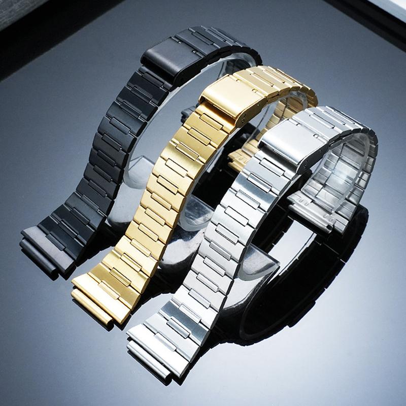 18 мм Нержавеющая сталь Ремешок для часов Casio A158/159/A168/169/F91W AQ-S810/AE1200/1300 Серии Металлический ремешок для часов Мужчины Женщины Браслет