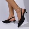 Fashion Sexy Metal Decoration Sling Back Pumps Women 2025 Summer Pointed Toe High Heels Sandals Fashion Black Office Formal Dress Shoes