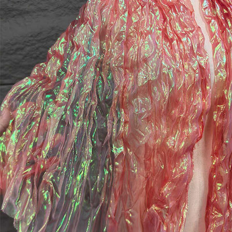 Laser Cut Organza Fabric Gradient Color Mermaid Texture for Wedding Dress Costume DIY Sewing Craft Material Wrinkle Wave Design