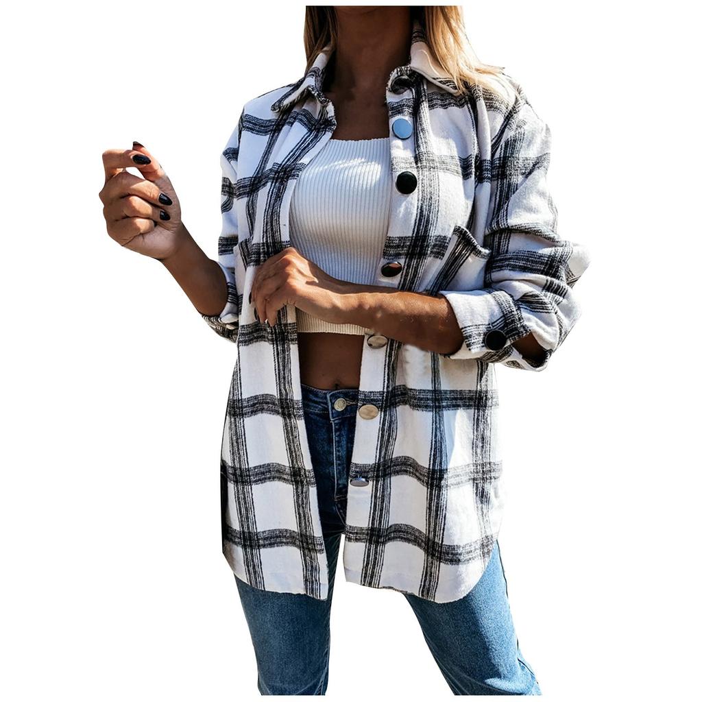 Женская мода, повседневная клетчатая куртка, рубашки с длинными рукавами и лацканами на пуговицах, пальто-рубашка