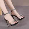 Fashion 2025 Summer Fashion Crystal Bowknot Transparent Sandals Women Silver Chain Designer High Heels Platform Shoes Sandalias