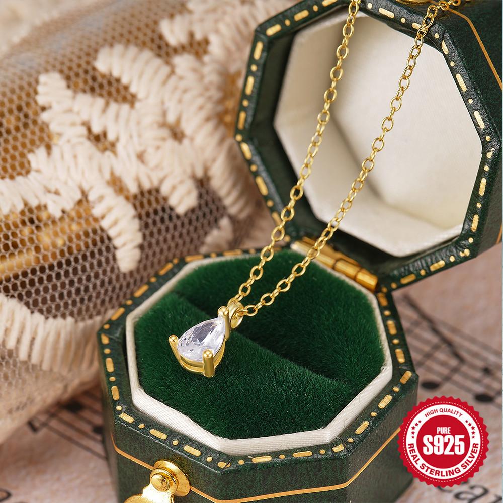 Stylish And Simple S925 Sterling Silver Daily With Classic Water Drop Diamond Temperament High-End Women'S Necklace