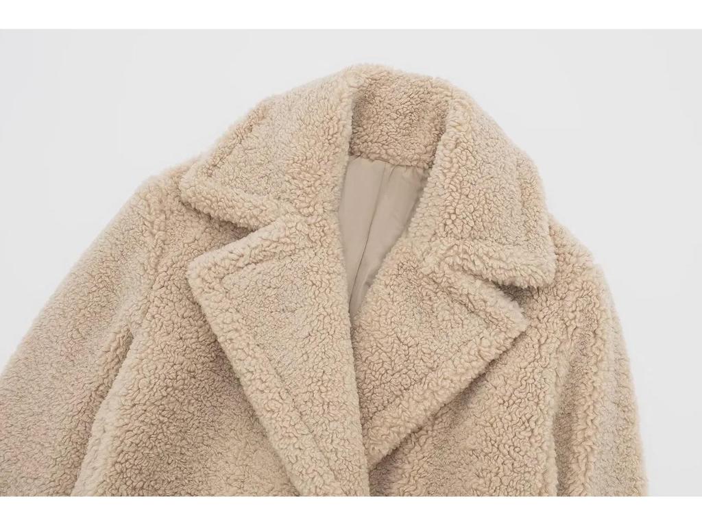 Женское зимнее двубортное длинное пальто из овчины в европейском и американском стиле 