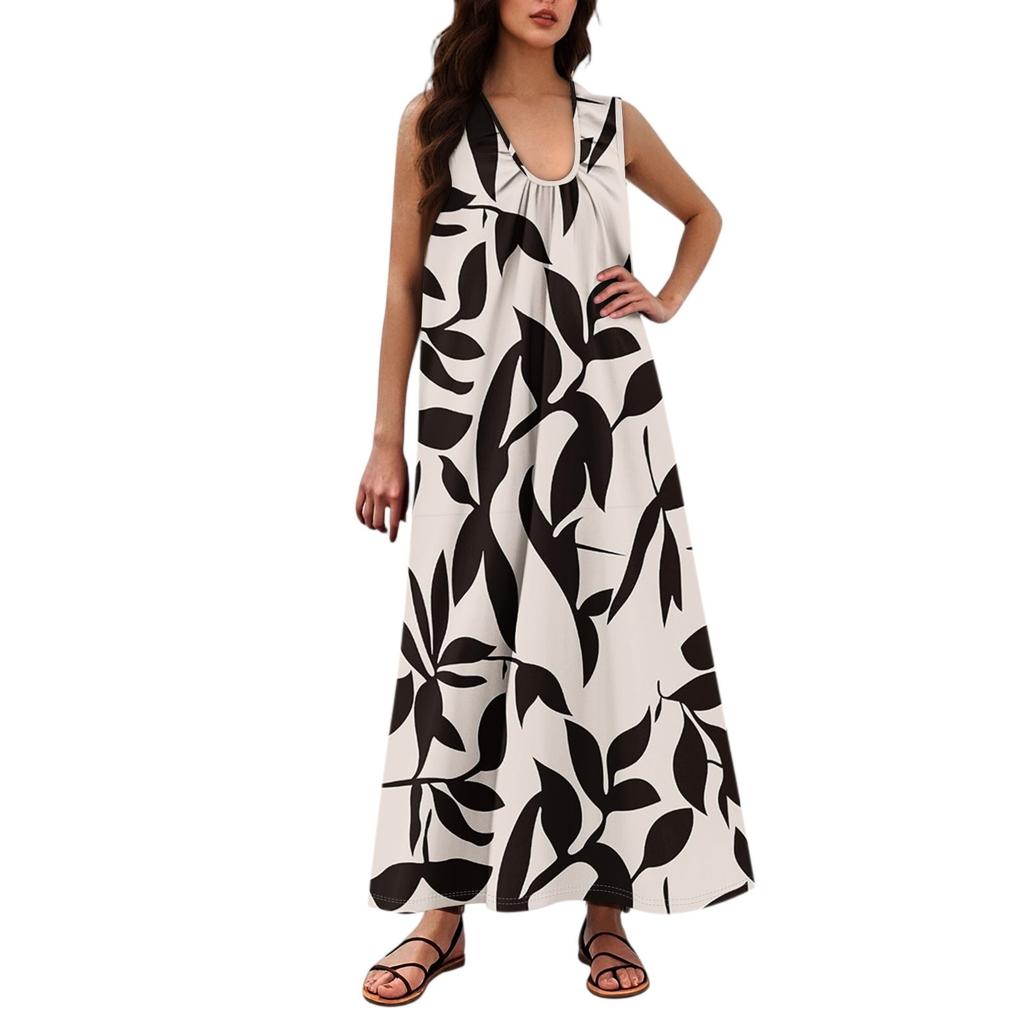 Женская Мода Повседневная А-силуэт Цветочный Принт Эффект Молотка Свободная Длинная Юбка с Карманами