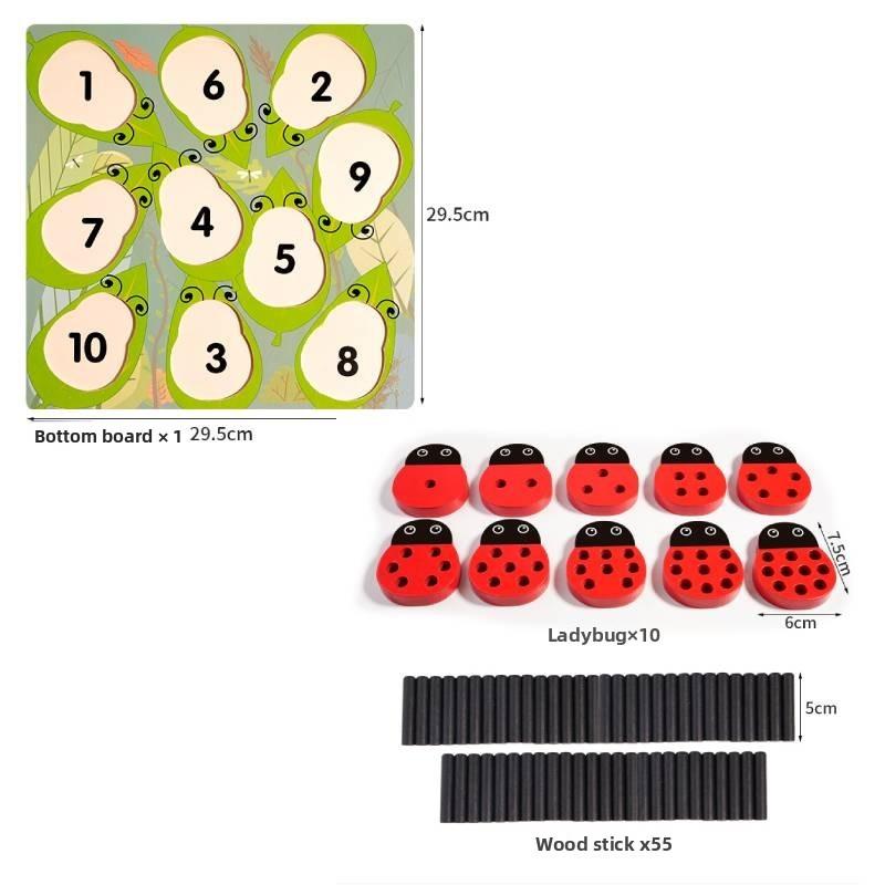 Fun Number Cognition Pairing Wooden Ladybug Stacked High Children Puzzle Toy For Early Childhood Learning