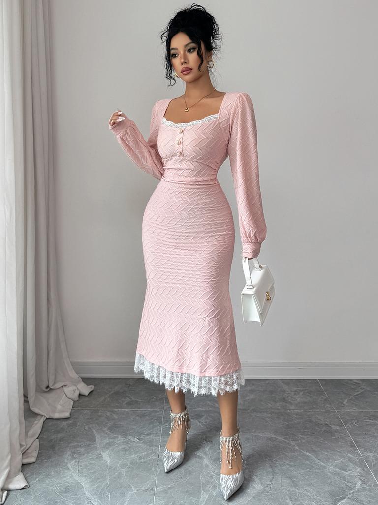 Элегантное платье-макси бодикон с длинным рукавом и пуговицей в виде ветра для женщин Осень/Зима