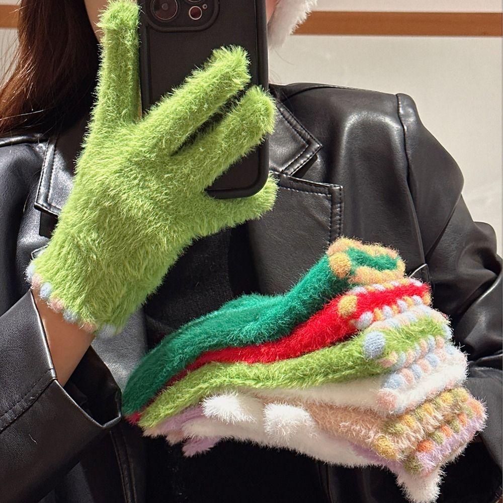 Elastic Fleece Women's Gloves Korean Style Ski Mittens Mink Velvet Gloves For Girls Winter