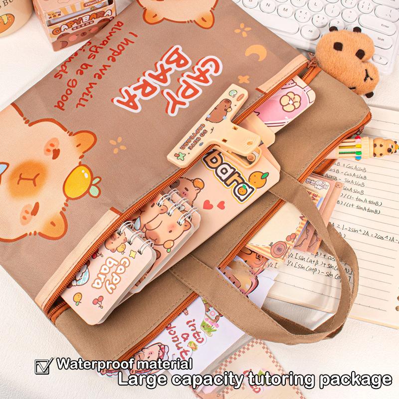 Модная симпатичная сумка для хранения, большая вместимость, детская сумка, водонепроницаемая, мультяшная, капибара, сумка на молнии, прочная сумка для документов