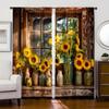 2pcs Sunflower Wooden Rustic Farmhouse Kitchen Curtains Wood Barn Door Vintage Small Short Cafe Curtains Rod Pocket Window Drape