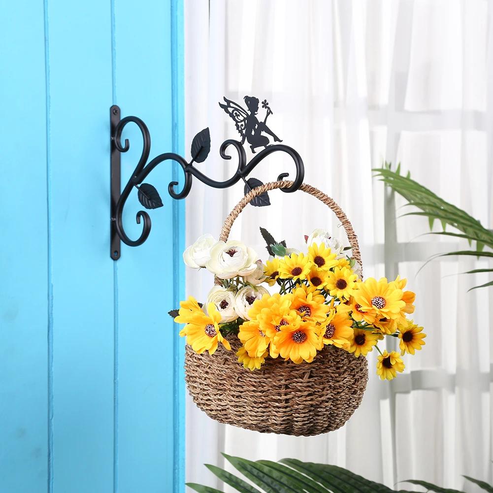 Кронштейны для растений, подвесной цветочный горшок, корзина, держатель для цветочной корзины, металлический кронштейн в деревенском стиле, широкое основание, устойчивое к погодным условиям, для растений
