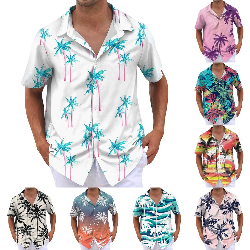 Shirt For Men, Men's Vintage Button Down Bowling Shirts Short Sleeve Summer Beach Shirt
