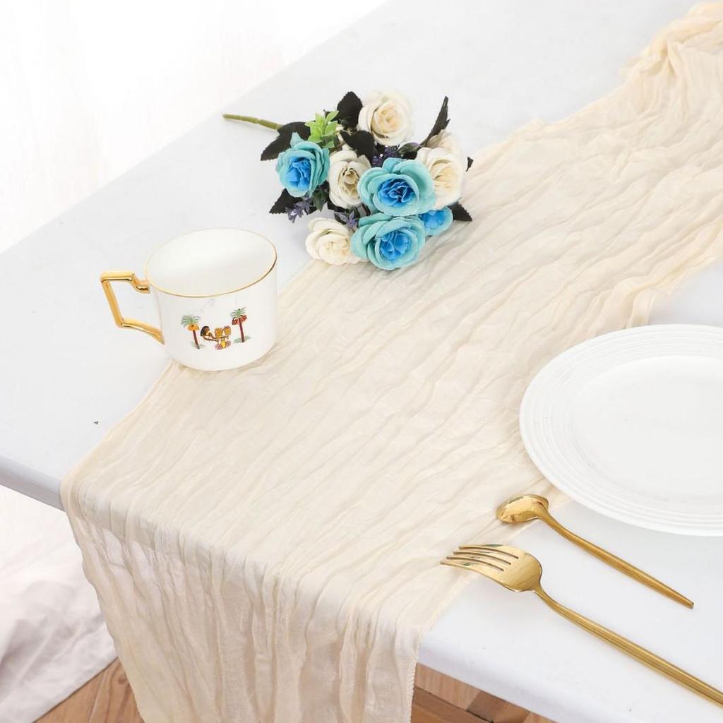 Скатерть-дорожка из мятой марли Bali Yarn - Полупрозрачная, с витым дизайном для богемных свадеб и праздничных вечеринок