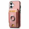 For iPhone 16 Case Skin-Touch Texture Vertical Flip Card Holder Phone Cover with Ring Holder Kickstand - Pink