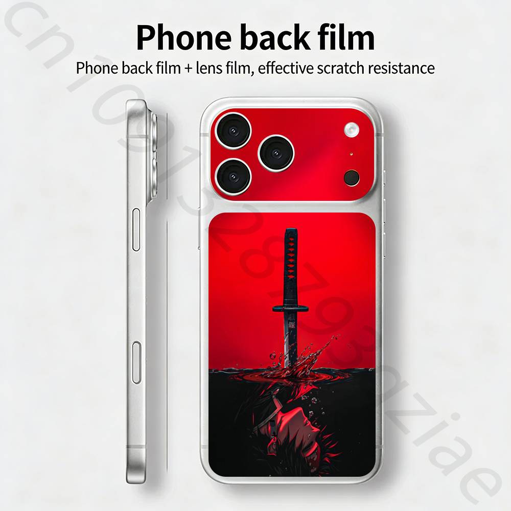 Японский Бусидо Самурай Для iPhone 17 pro Max /17 pro Полное Покрытие Наклейка Кожаная Обертка 3D Цветная Задняя Защитная Пленка-Наклейка