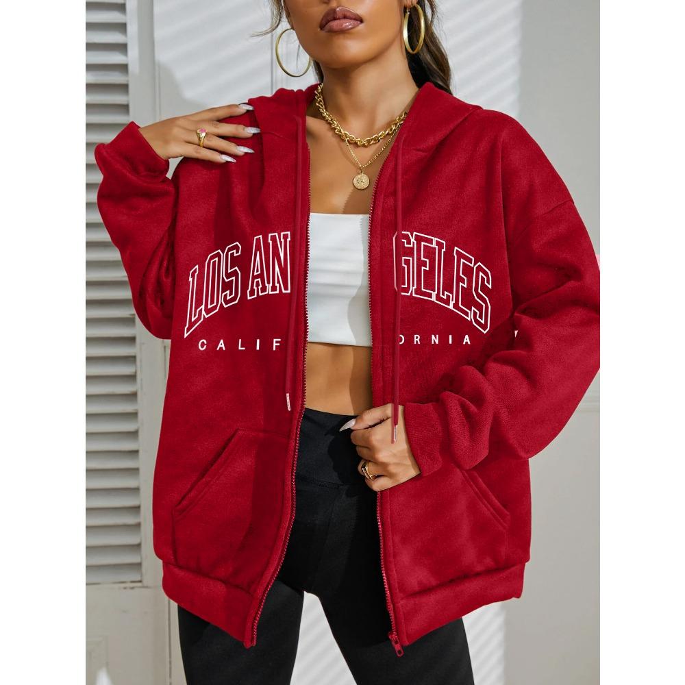 Лос-Анджелес Искусство Письмо Женские Толстовки на Молнии Хип-Хоп Флис Уличная Одежда Удобная Женская Одежда Спортивная Одежда