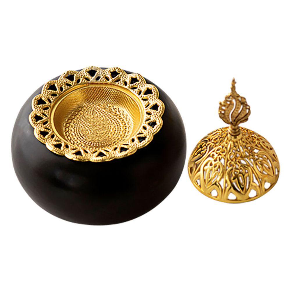 Golden Lid Aromatherapy Censer Arabian Dome Design Incense Burning Tray Bakhoor Holder Office