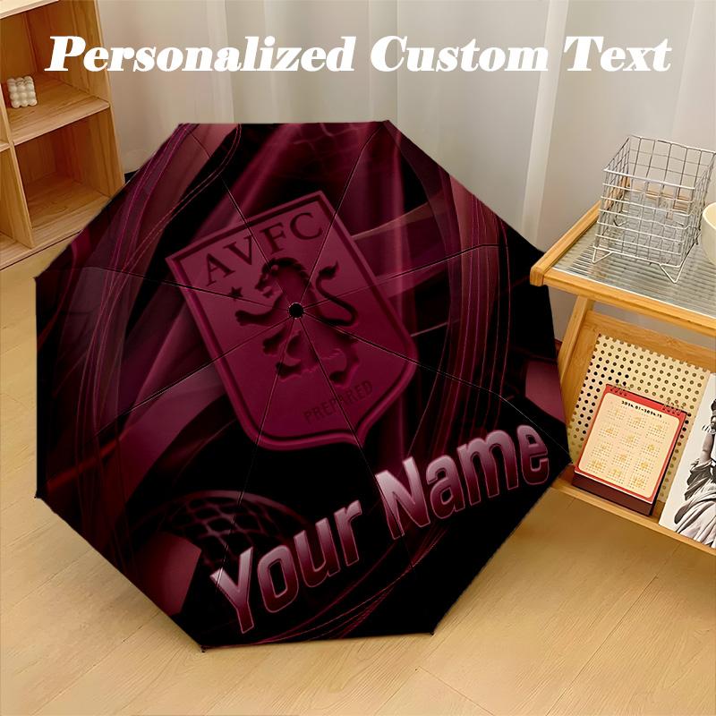 8 Rib Auto Folding Umbrella Aston Villa Print Custom Name Text Portable Rain Gear