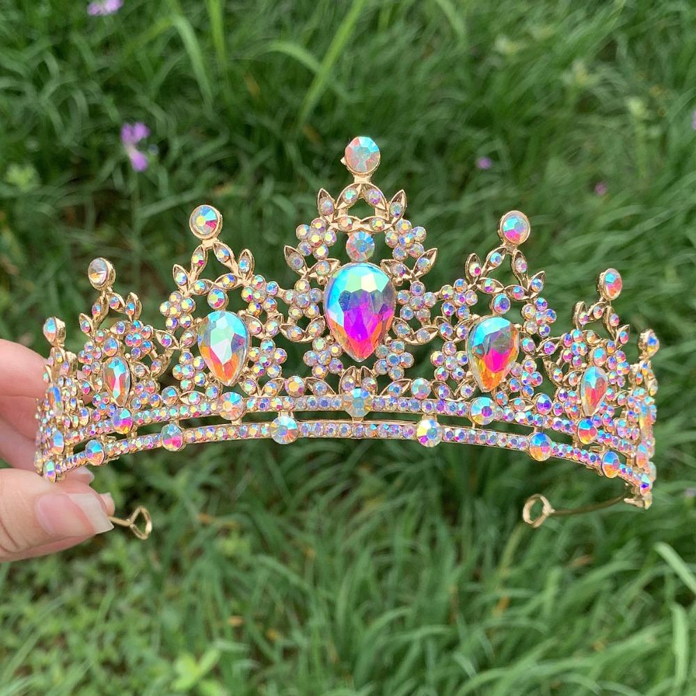 Shiny Baroque Crown Elegant Princess Rhinestone Crown Exquisite Bridal Tiara Women/Girls