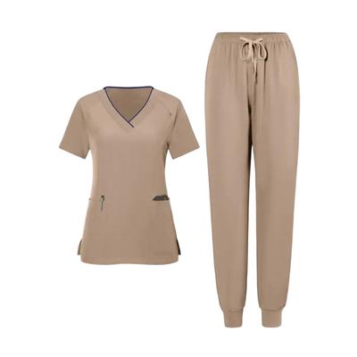 Женский удобный и повседневный однотонный комплект защитного костюма с брюками с коротким рукавом