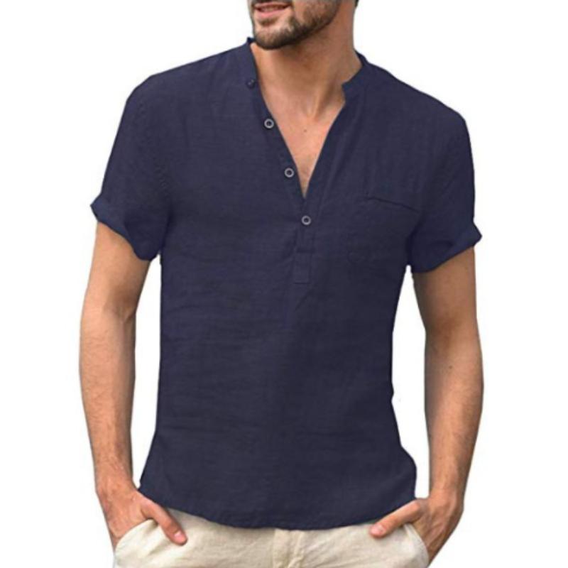 Men's Short Sleeve T-shirt Cotton Linen Casual Men T-shirt Solid Color Summer Shirt Male Cozy Breathable