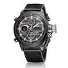 Military Arm Double Display Digital Outdoor Tactical Watch LED Luminous Quartz Watch Waterproof Large Leather Band Steam Punk Cool Black Men's Watch
