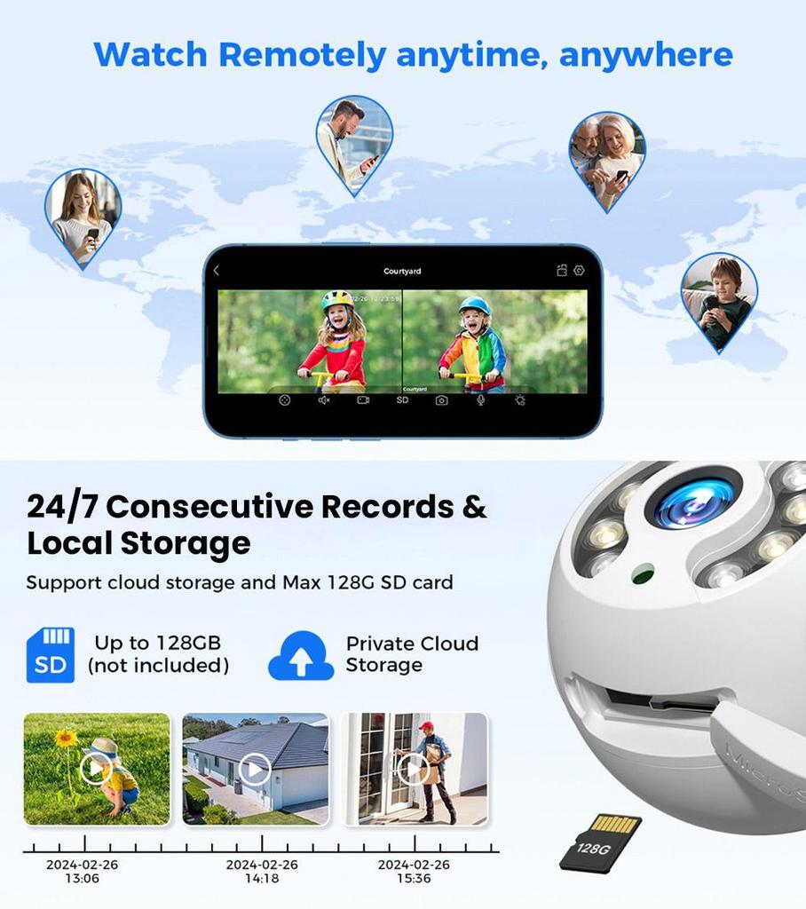 Уличная WiFi-камера Hiseeu 4K 6MP, двойной объектив, двойной экран, двусторонняя аудиосвязь, цветное ночное видение, автоматическое слежение, обнаружение человека ИИ