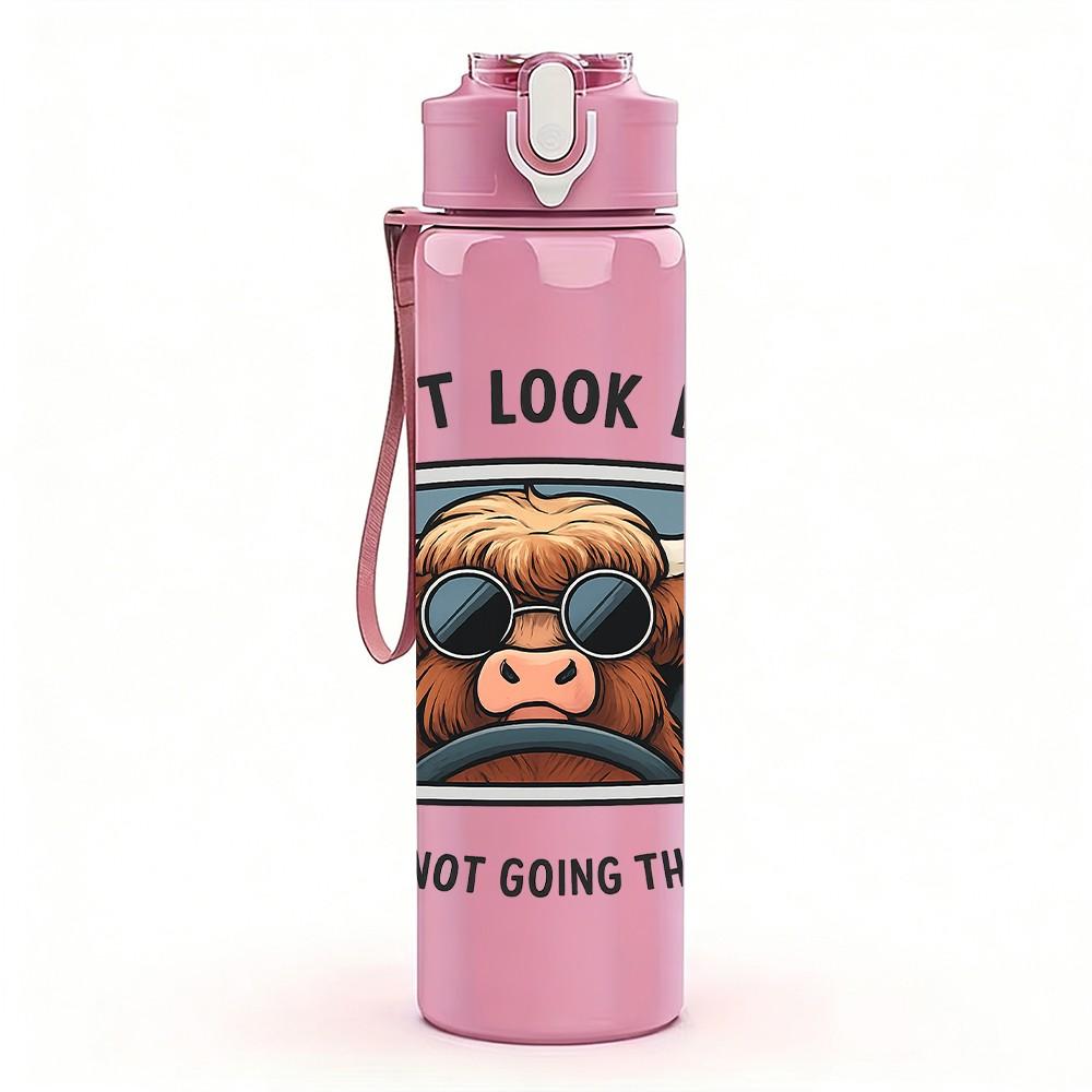 1PC Don't Look Back Highland Cow 750ml Color Plastic Sports Water Bottle Leakproof Flip Straw Lid Suitable for Sports Office Home Use