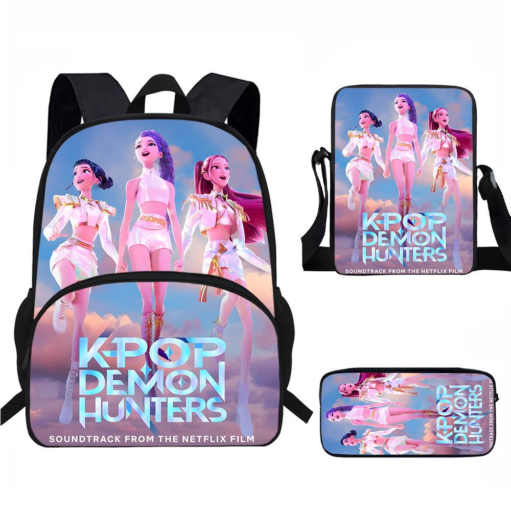 K-Pop Demon Hunters 3-Piece Student Backpack Set Anime-Themed Trendy Printed Backpack Set