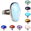 2 Pieces Natural Crystal Oval Gemstone Wedding Party Finger Ring Adjustable
