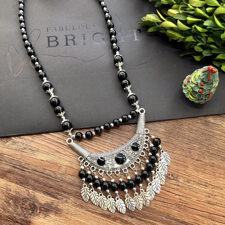 Vintage Personality Handmade Necklace Bohemian Sweater Chain Moon Flower Beads Versatile Headdress Women's Accessories