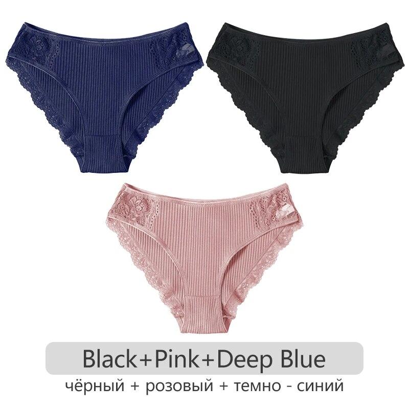 3Pcs/set Cotton Patchwork Lace Panties Women Comfortable Briefs S-2XL Ladies Low-Rise Underwear Soft Underpants Lingerie