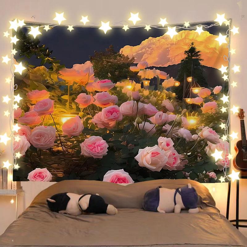 Floral Sea Blanket Rental House Renovation Fabric Living Room Background Wall Hanging