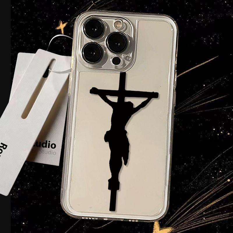 Чехол для телефона с принтом-силуэтом креста Иисуса для серий iPhone 17 16 15 14 13 12 11 16E Pro Max Plus Двойная защита