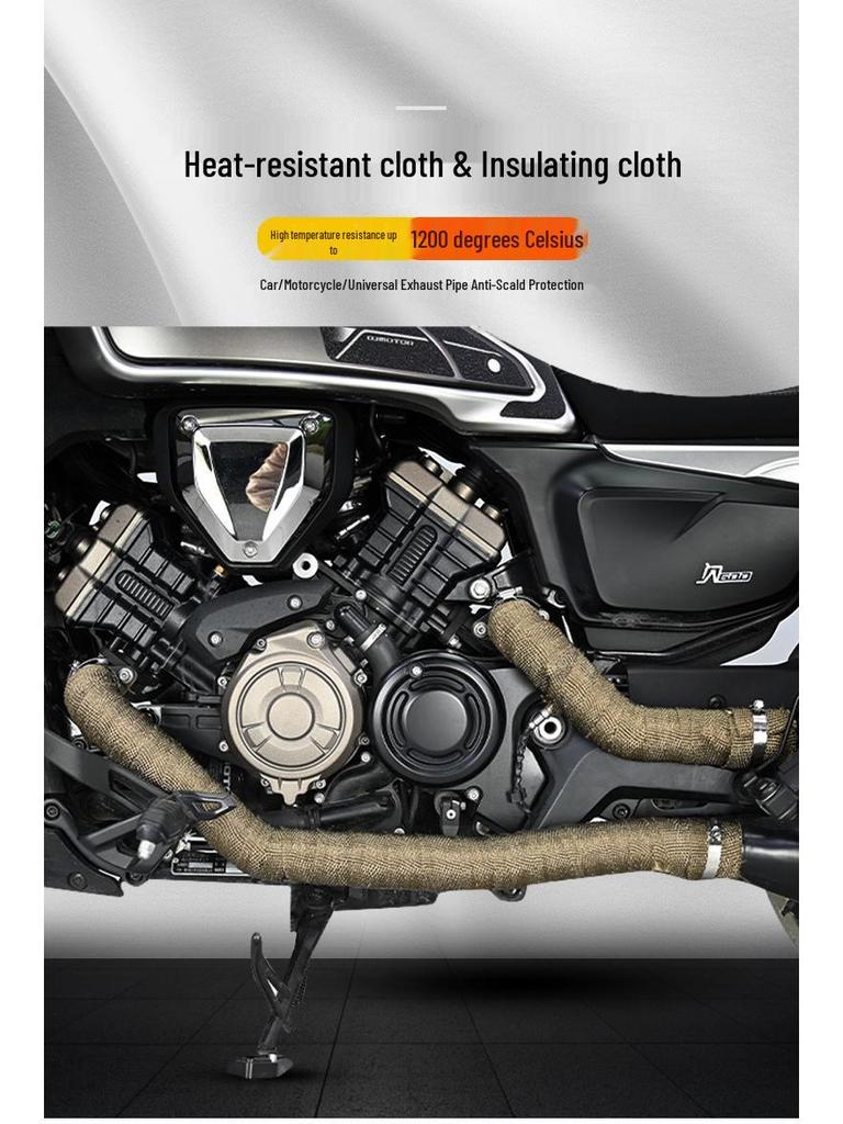 Теплоизоляционная лента для выхлопной трубы мотоцикла - Огнеупорная, Защищающая от ожогов, Высокотемпературная хлопчатобумажная ткань