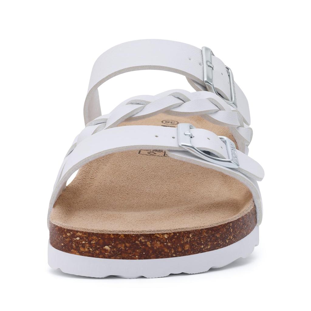 Fashion Shevalues Women's Weaving Cork Slippers New Summer Women Double Buckle Sandals Cozy Cork Footbed Beach Slides With Arch Support