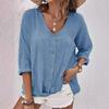 Women's Fashion Casual Summer Solid Color Print Long Sleeve V-Neck Loose Blouses & Shirts