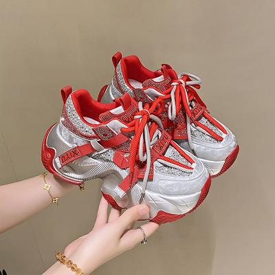 6,5 см Блестящие Массивные Кроссовки Весна Повседневная Вулканизированная Обувь 2025 Женские Кроссовки на Высокой Платформе Дышащие Сетчатые Кроссовки Женские Папины Кроссовки