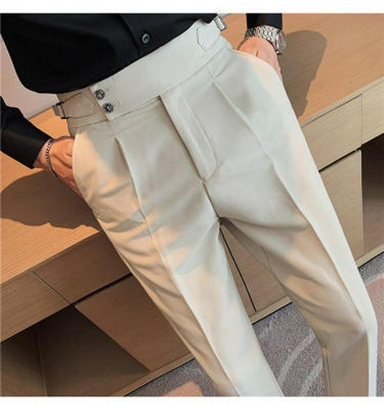 Men’s Autumn Trend British Style Slim Fit Nine-Point Suit Trousers – Solid Color Casual Pants