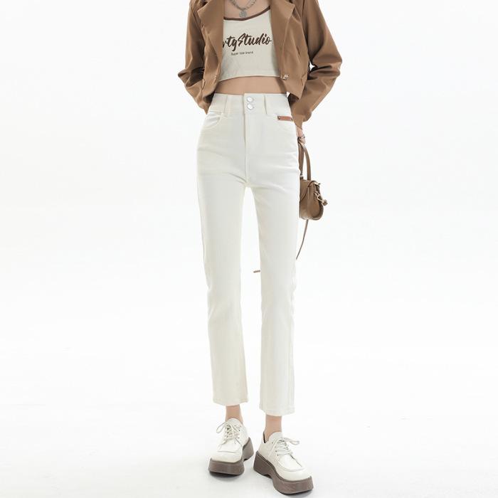 Джинсы для женщин на осень, эластичные утягивающие брюки-сигареты с девятью точками для женщин, узкие прямые брюки с девятью точками и высокой талией для женщин