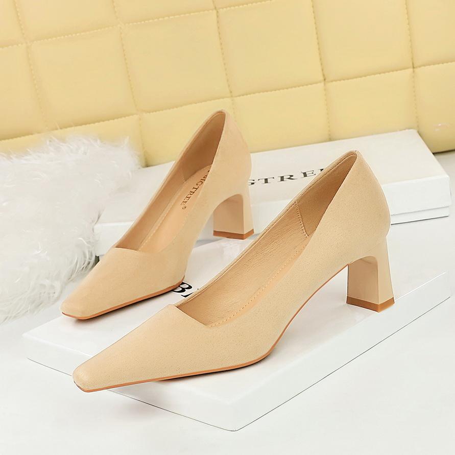 BIGTREE, простые и удобные профессиональные замшевые женские туфли на высоком толстом каблуке с открытым носком и квадратной головкой, одинарные туфли