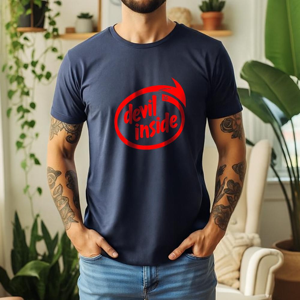 2026 New Summer Unisexs Casual Short Sleeve Cotton Tee Devil Inside Red Print Rock Style Daily Wear Streetwear