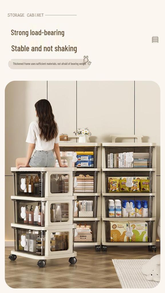 Rabbit Trolley: Multi-layer Cart with Wheels and Drawer for Children's Books and Storage