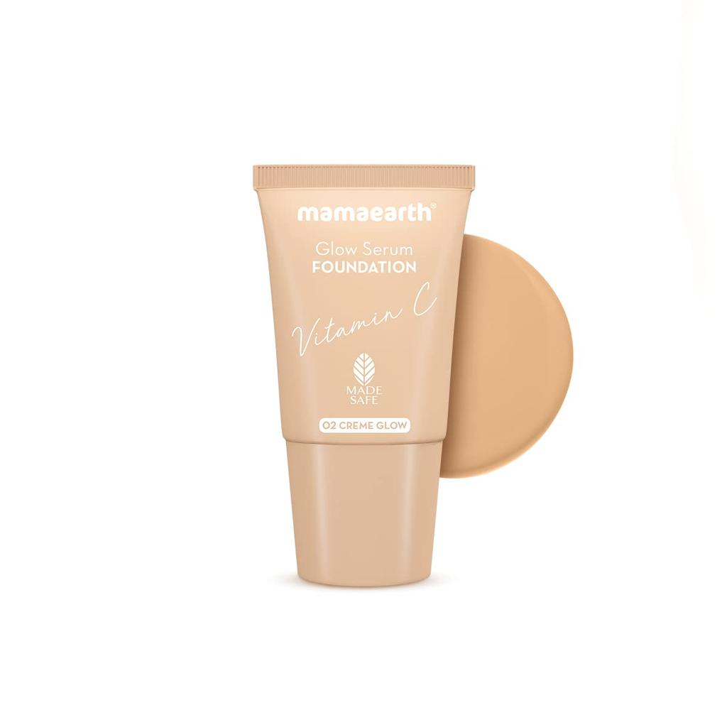 Mamaearth Glow Serum Foundation With Vitamin C For 12-Hour Dewy Skin, Natural Coverage Liquid Makeup, 18 ml Tube ((Crème Glow))