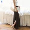Women Maxi Skirt Adjustable Drawstring High Waist Side Slit Large Hem Long