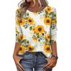 Женская модная повседневная свободная футболка с круглым вырезом и рукавами 3/4 с принтом, женский топ