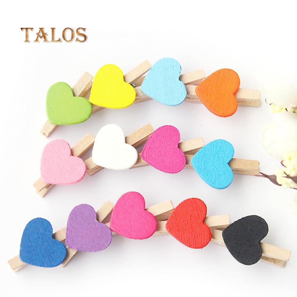 50Pcs Mixed Color Heart Wooden Mini Pegs Photo Clips DIY Wedding Party Supply Decoration