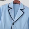 INCERUN Men Lapel Neck Long Sleeve Stitching Open Front Long Blazer Coats