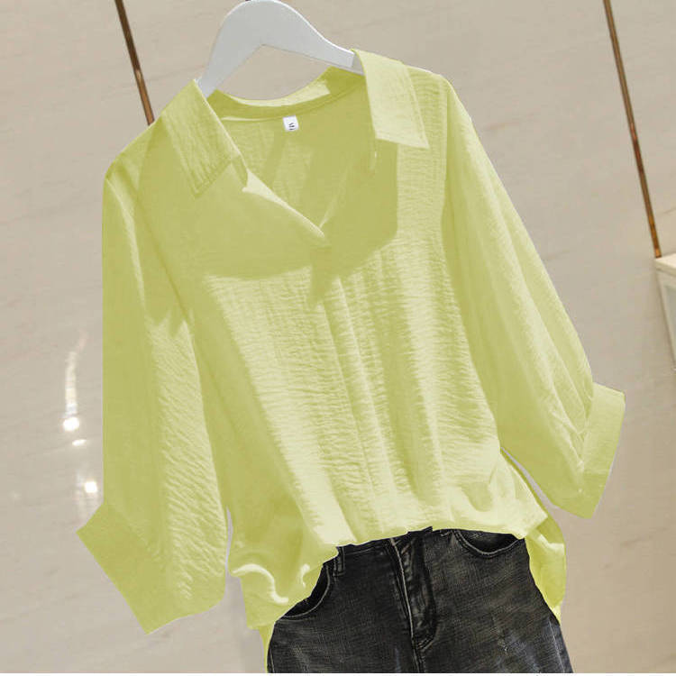 Хлопковая женская свободная рубашка большого размера с рукавом 3/4, женский летний простой пуловер, топ с v-образным вырезом и рукавами «летучая мышь», рубашка-поло