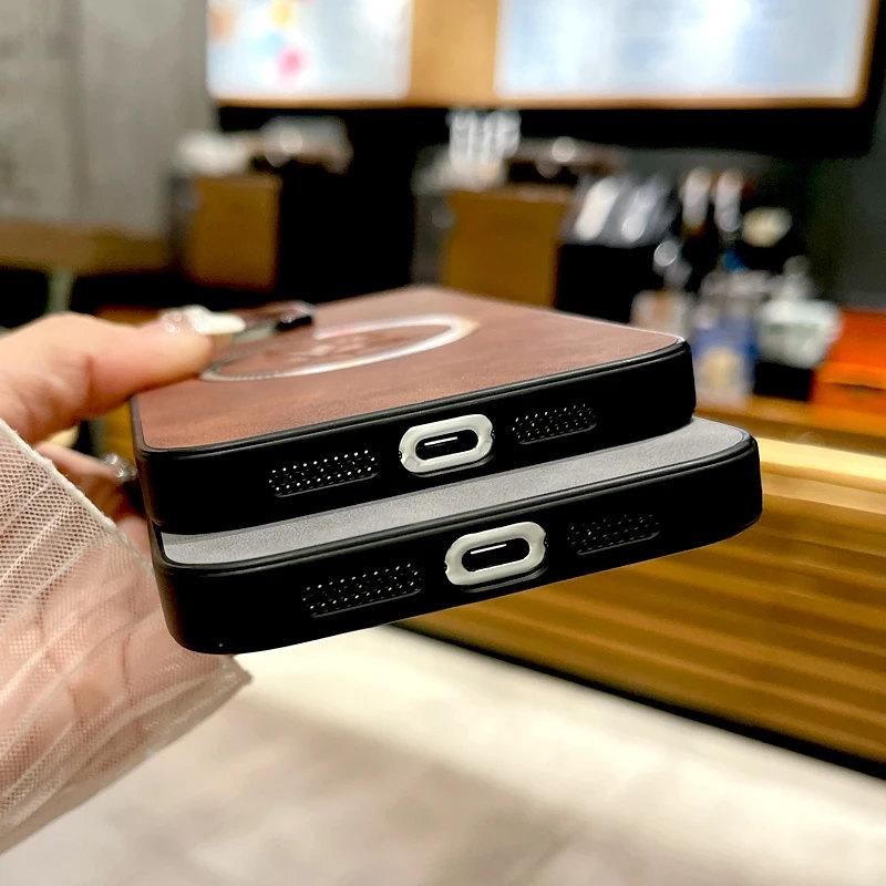 Чехол из кожи в стиле ретро Maple Leaf для iPhone 16 15 14 13 12 11 Pro Max Plus iPhone15 iPhone14 ProMax для чехлов Magsafe Magnetic Charge