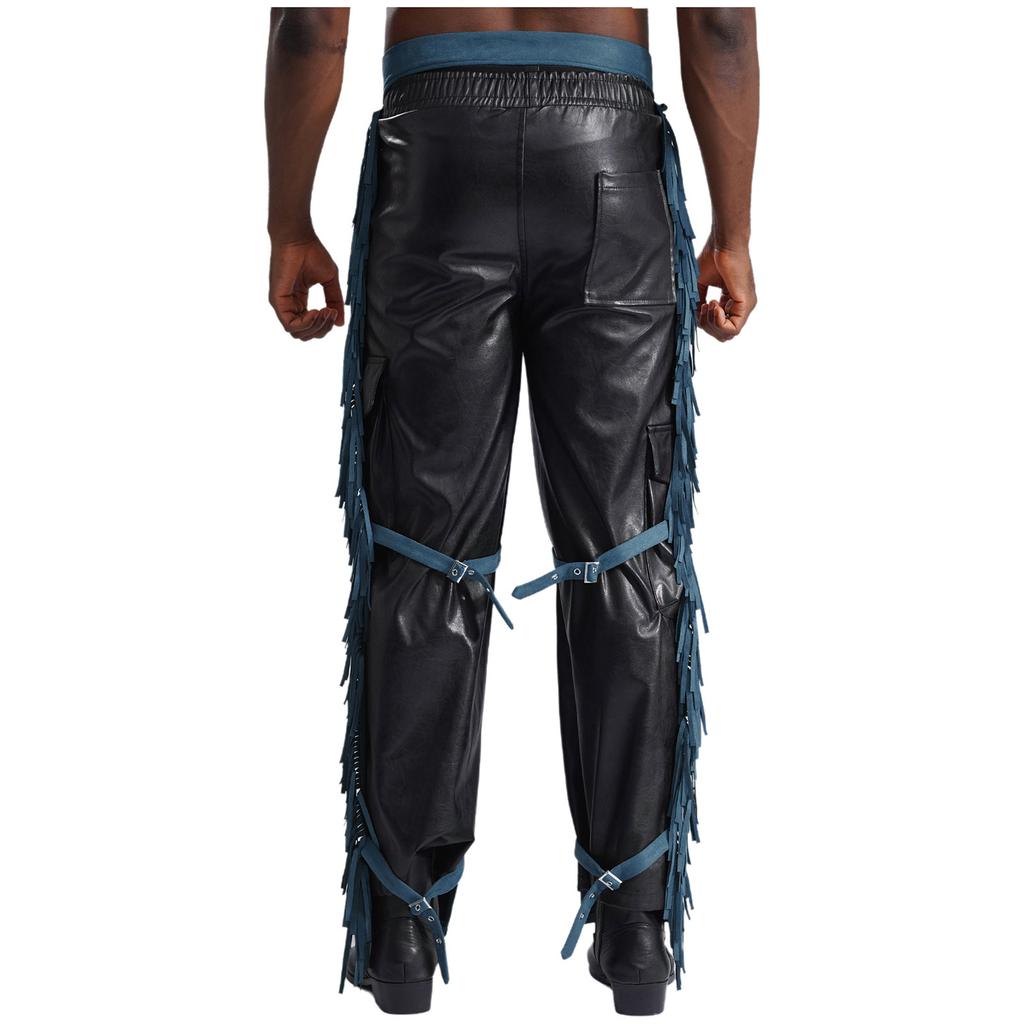 Мужские ковбойские брюки из замши с бахромой и открытым шаговым швом для костюмированной вечеринки на Хэллоуин